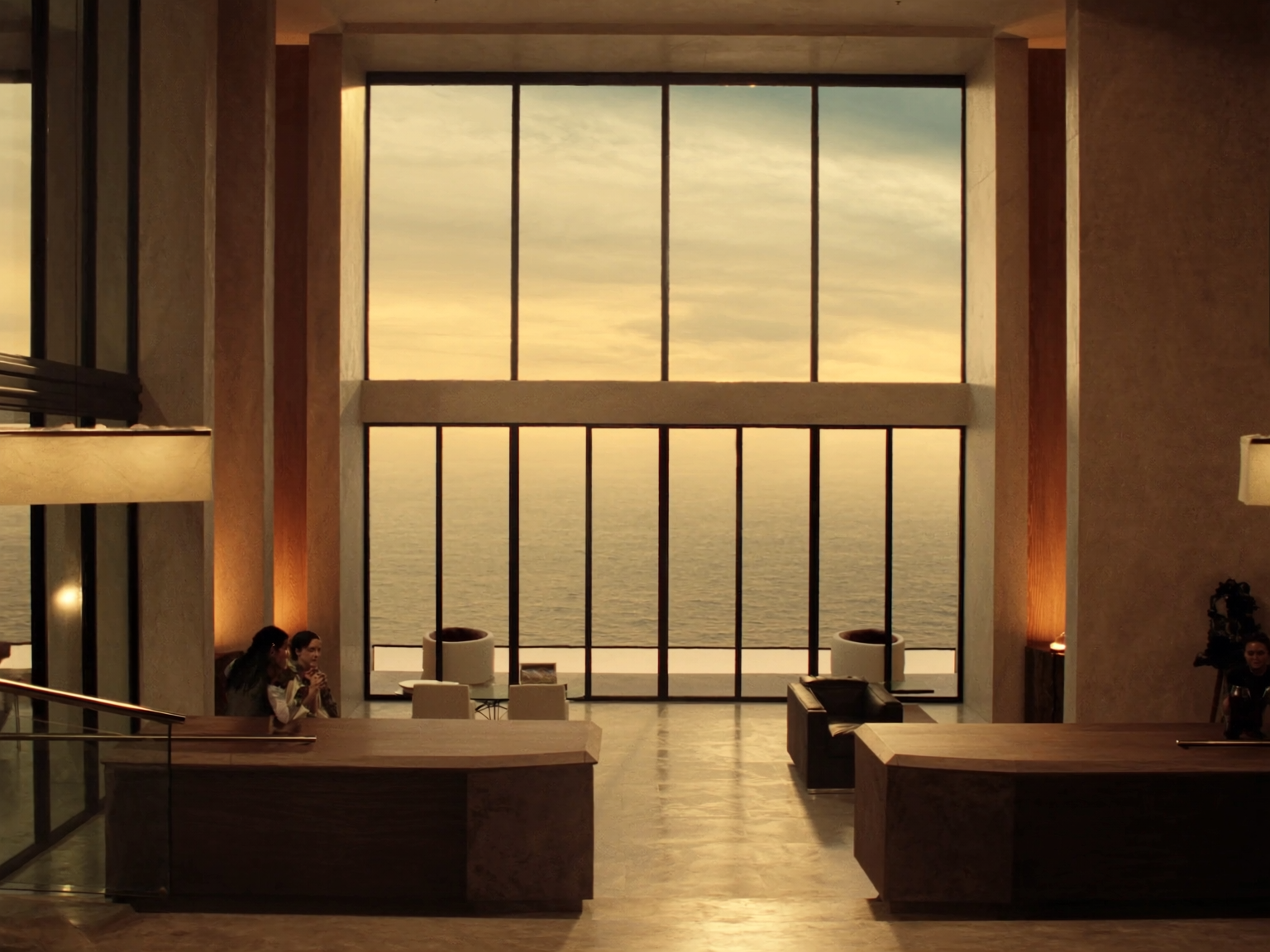 Primary suite with double-height windows and terrace